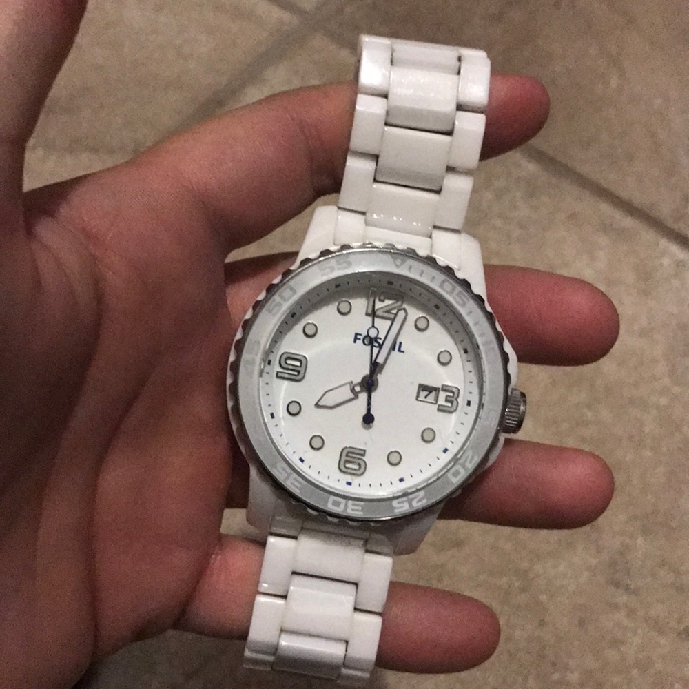 Ceramic white fossil watch. Big face
